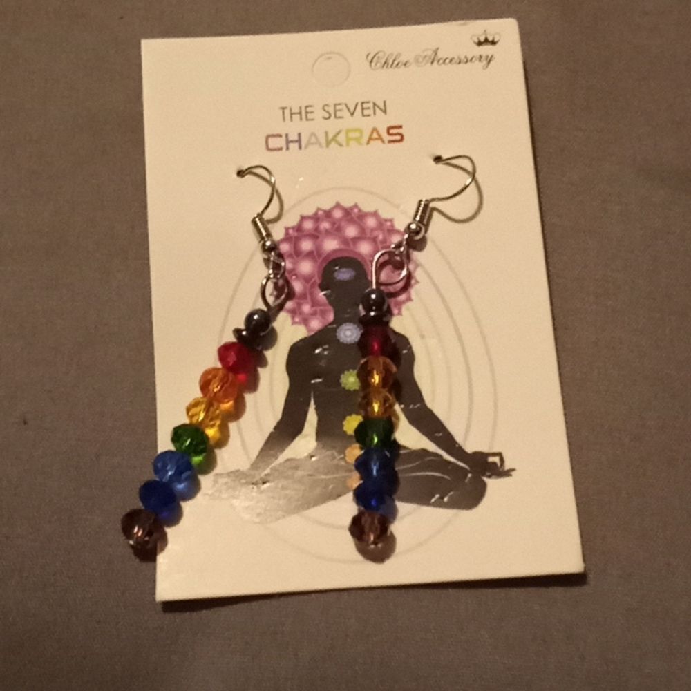 Chloe accessory  Chakra beaded drop dangle earrings with silver hooks